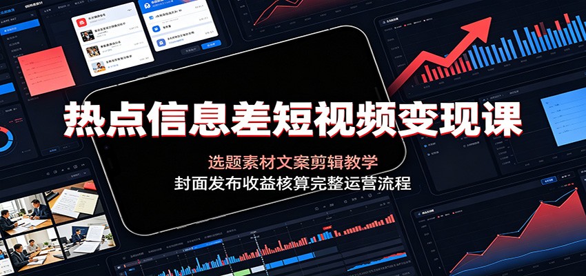 热点信息差短视频变现课:选题素材文案剪辑教学,封面发布收益核算完整运营流程-悟空知识星球