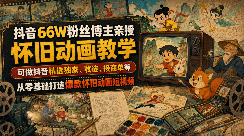 抖音66W粉丝博主亲授怀旧动画教学，可做抖音精选独家、收徒、接商单等，从零基础打造爆款怀旧动画短视频-悟空知识星球