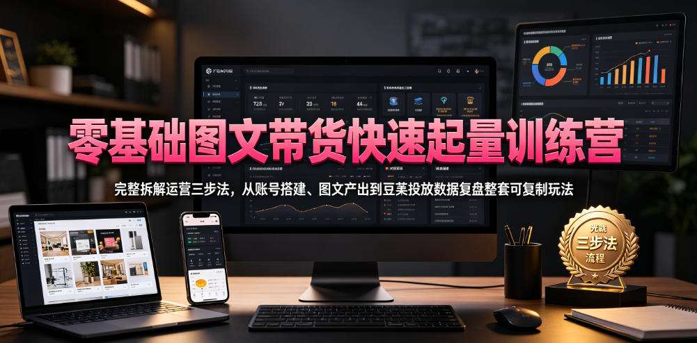 零基础图文带货快速起量训练营，完整拆解运营三步法，从账号搭建、图文产出到豆荚投放数据复盘整套可复制玩法-悟空知识星球