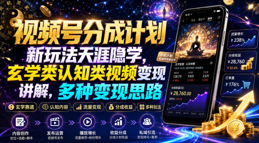 视频号分成计划新玩法天涯隐学，玄学类认知类视频变现讲解，多种变现思路-悟空知识星球