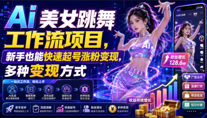 Ai美女跳舞工作流项目，新手也能快速起号涨粉变现，多种变现方式-悟空知识星球