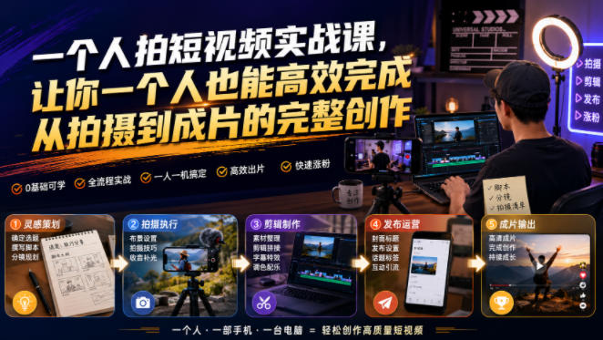 一个人拍短视频实战课,让你一个人也能高效完成从拍摄到成片的完整创作-悟空知识星球