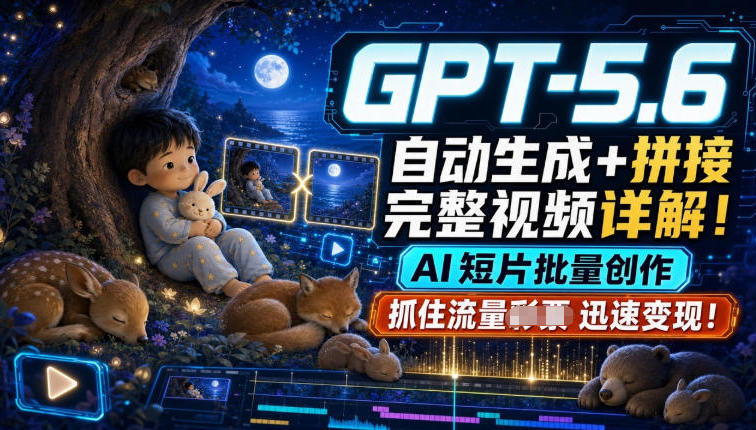 GPT-5.6自动生成+拼接完整视频详解,AI短片批量创作,抓住流量迅速变现!-悟空知识星球