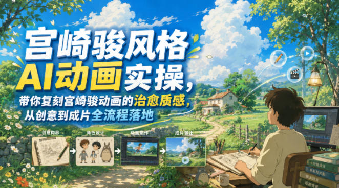 宫崎骏风格AI动画实操,带你复刻宫崎骏动画的治愈质感,从创意到成片全流程落地-悟空知识星球