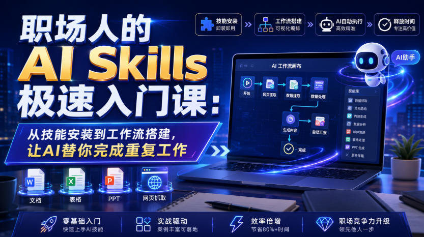 职场人的AI Skills极速入门课:从技能安装到工作流搭建,让AI替你完成重复工作-悟空知识星球