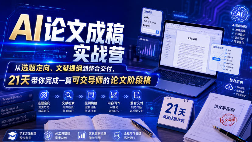 AI论文成稿实战营,从选题定向、文献提纲到整合交付,21天带你完成一篇可交导师的论文阶段稿-悟空知识星球