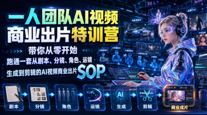 一人团队AI视频商业出片实战课:带你从零开始跑通一套从剧本、分镜、角色、运镜、生成到剪辑的AI视频商业出片SOP-悟空知识星球