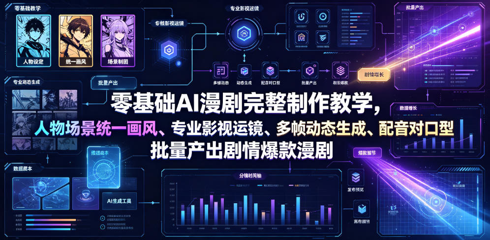 零基础AI漫剧完整制作教学,人物场景统一画风、专业影视运镜、多帧动态生成、配音对口型,批量产出剧情爆款漫剧-悟空知识星球