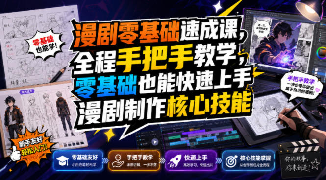 漫剧零基础速成课,全程手把手教学,零基础也能快速上手漫剧制作核心技能-悟空知识星球