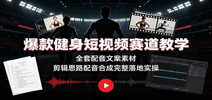 爆款健身短视频赛道教学：全套配音文案素材，剪辑思路配音合成完整落地实操-悟空知识星球