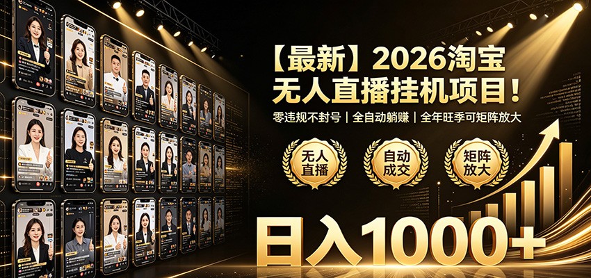 最新2026淘宝无人直播挂机项目!零违规不封号,全自动躺赚,日入1000+-悟空知识星球