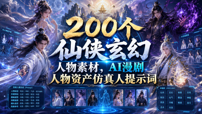 200个仙侠玄幻人物素材，AI漫剧人物资产仿真人提示词-悟空知识星球