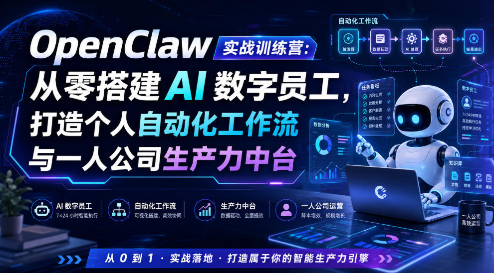 OpenClaw实战训练营:从零搭建AI数字员工,打造个人自动化工作流与一人公司生产力中台-悟空知识星球