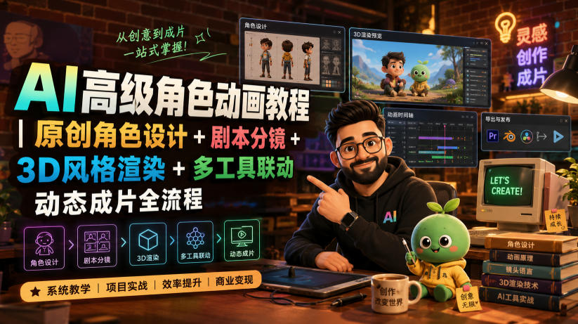 AI高级角色动画教程|原创角色设计+剧本分镜+3D风格渲染+多工具联动动态成片全流程【中英字幕】-悟空知识星球