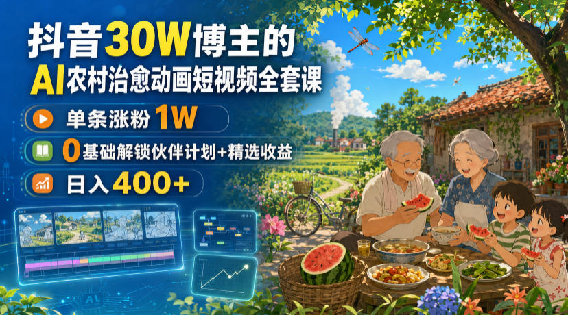 抖音30W博主的AI农村治愈动画短视频全套课|单条涨粉1W,0基础解锁伙伴计划+精选收益,日入400+-悟空知识星球