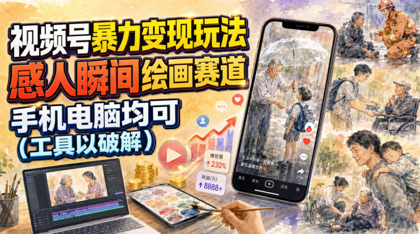 视频号暴力变现玩法,感人瞬间绘画赛道,手机电脑均可-悟空知识星球