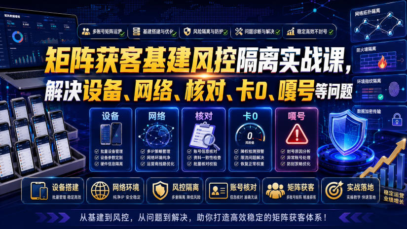 矩阵获客基建风控隔离实战课,解决设备、网络、核对、卡0、嘎号等问题-悟空知识星球