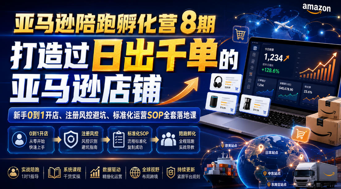 亚马逊陪跑孵化营8期，打造过日出千单的亚马逊店铺，新手0到1开店、注册风控避坑、标准化运营SOP全套落地课-悟空知识星球