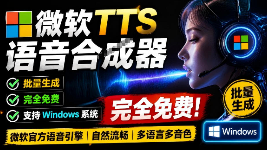 微软TTS免费语音配音生成器，完全免费，支持多语音、多音色选择，Windows系统专用TTS语音合成器-悟空知识星球