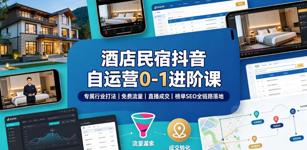 酒店民宿抖音自运营0-1进阶课|专属行业打法、免费流量+直播成交+榜单SEO全链路落地-悟空知识星球