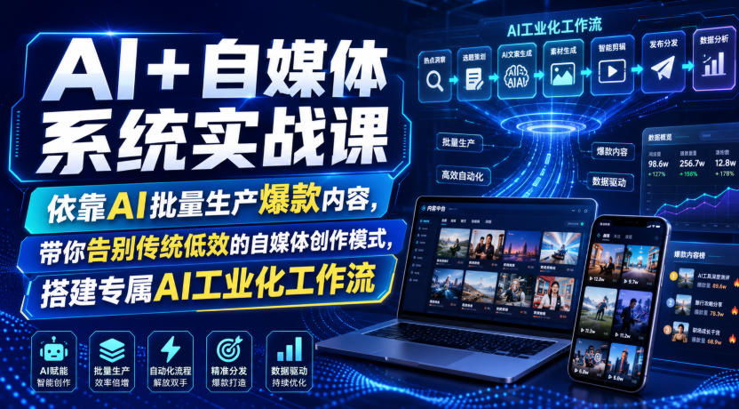 AI+自媒体系统实战课,依靠AI批量生产爆款内容,带你告别传统低效的自媒体创作模式,搭建专属AI工业化工作流-悟空知识星球
