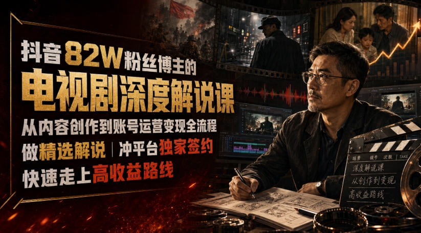 抖音82W粉丝博主的电视剧深度解说课，从内容创作到账号运营变现全流程，做精选解说，冲平台独家签约，快速走上高收益路线-悟空知识星球