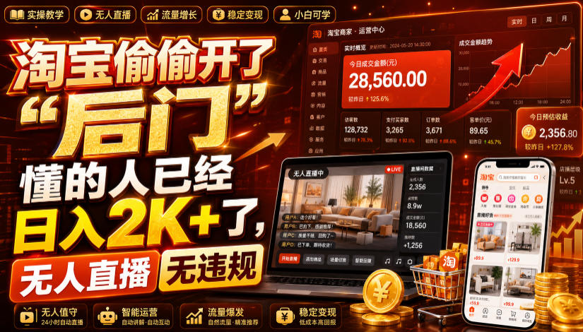 淘宝偷偷开了“后门”,懂的人已经日入2K+了,无人直播无违规,一台电脑=一家24小时营业的线上门店【揭秘】-悟空知识星球