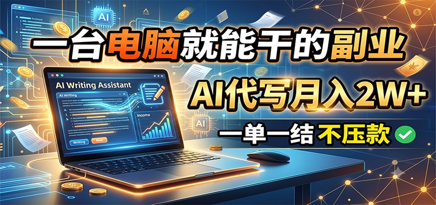一台电脑就能干的副业，AI代写月入2W+，一单一结不压款-悟空知识星球
