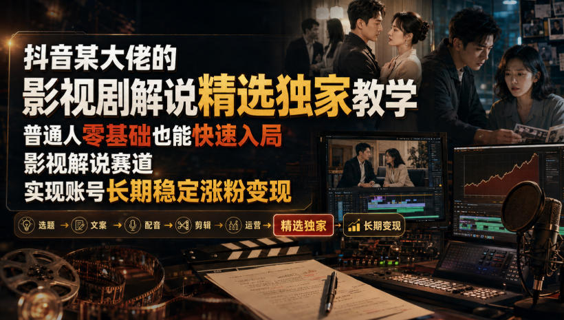 抖音某大佬的影视剧解说精选独家教学,普通人零基础也能快速入局影视解说赛道,实现账号长期稳定变现-悟空知识星球
