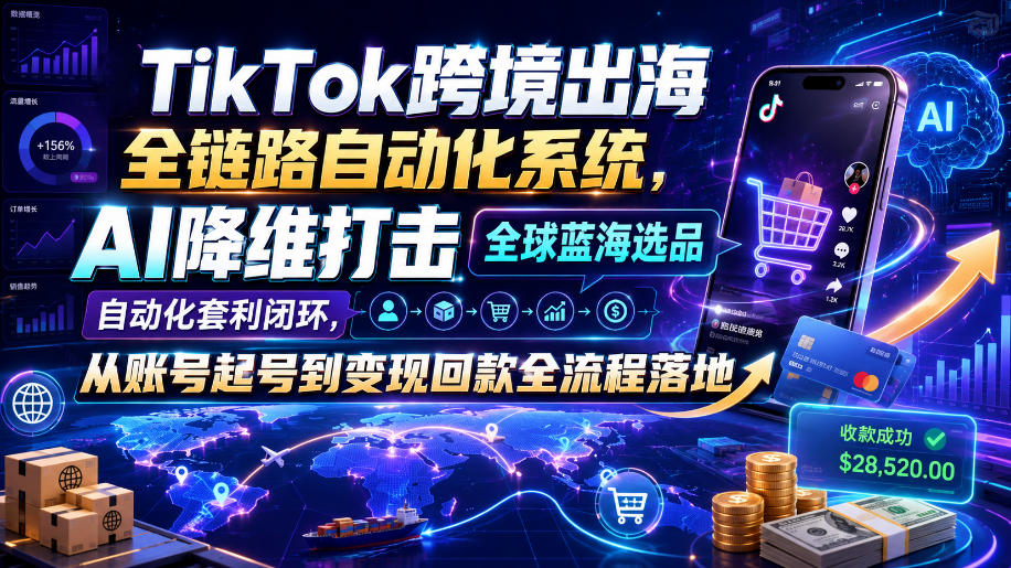 TikTok跨境出海全链路自动化系统,AI降维打击全球蓝海选品自动化套利闭环,从账号起号到变现回款全流程落地(2026年7月)-悟空知识星球