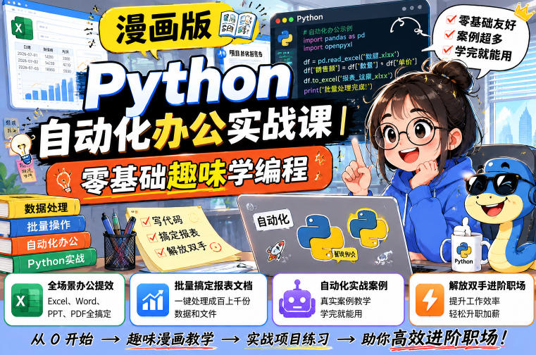 漫画版Python自动化办公实战课｜零基础趣味学编程，全场景办公提效、批量搞定报表文档、解放双手进阶职场-悟空知识星球