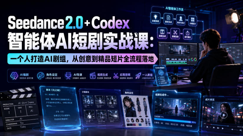 Seedance2.0+Codex智能体AI短剧实战课:一个人打造AI剧组,从创意到精品短片全流程-悟空知识星球