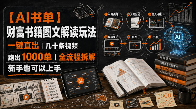 【AI书单】财富书籍图文解读玩法，一键直出，几十条视频，跑出1000单，全流程拆解，新手也可以上手-悟空知识星球