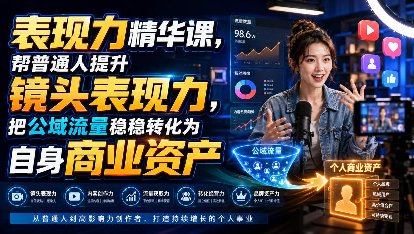 表现力精华课,帮普通人提升镜头表现力,把公域流量稳稳转化为自身商业资产-悟空知识星球