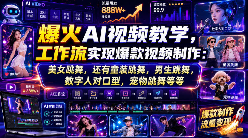 爆火AI视频教学,工作流实现爆款视频制作:美女跳舞,还有童装跳舞,男生跳舞,数字人对口型,宠物跳舞等等-悟空知识星球