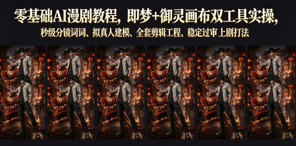 零基础AI漫剧教程,即梦+御灵画布双工具实操,秒级分镜提示词、拟真人建模、全套剪辑工程、稳定过审上剧打法-悟空知识星球