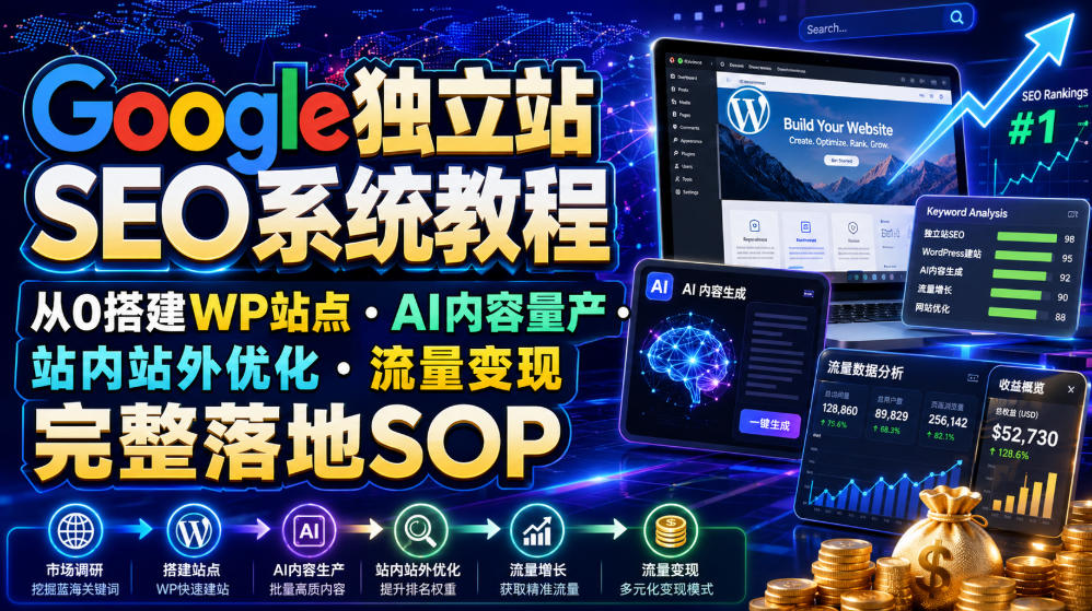 Google独立站SEO系统教程,从0搭建WP站点・AI内容量产・站内站外优化・流量变现完整落地SOP(2026年7月)-悟空知识星球