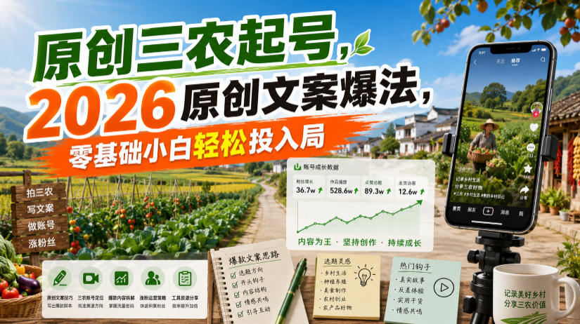 原创三农起号,2026原创文案爆法,零基础小白轻松投入局-悟空知识星球