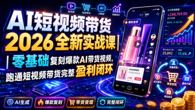AI短视频带货2026全新实战课｜零基础复刻爆款AI带货视频，跑通短视频带货完整盈利闭环-悟空知识星球