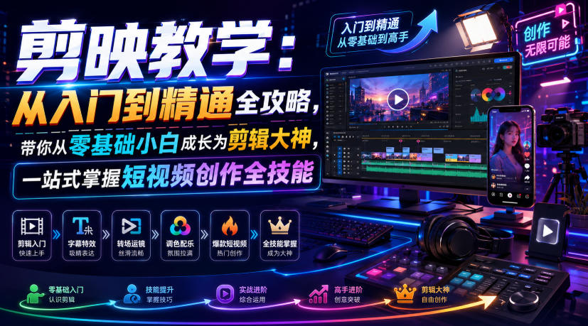 剪映教学：从入门到精通全攻略，带你从零基础小白成长为剪辑大神，一站式掌握短视频创作全技能-悟空知识星球