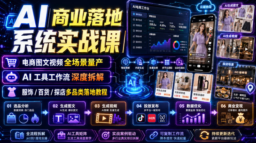 AI商业落地系统实战课|电商图文视频全场景量产・AI工具工作流深度拆解・服饰/百货/探店多品类落地教程-悟空知识星球