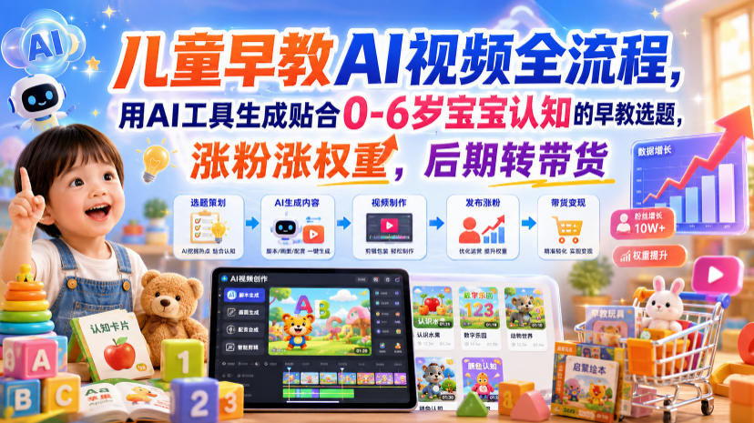 儿童早教AI视频全流程,用AI工具生成贴合0-6岁宝宝认知的早教选题,涨粉涨权重,后期转带货-悟空知识星球