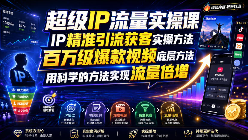 超级IP流量实操课,IP精准引流获客实操方法,百万级爆款视频底层方法,用科学的方法实现流量倍增-悟空知识星球
