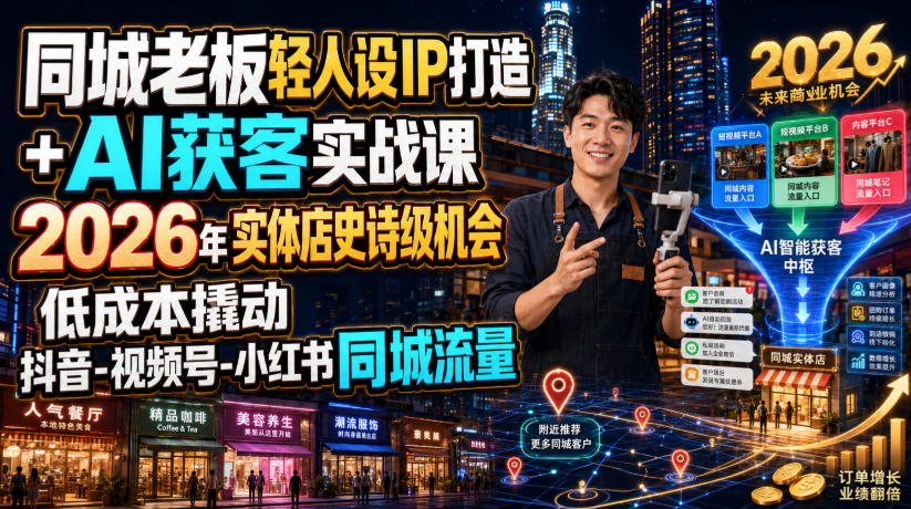 同城老板轻人设IP打造+AI获客实战课,2026年实体店史诗级机会,低成本撬动抖音-视频号-小红书同城流量-悟空知识星球