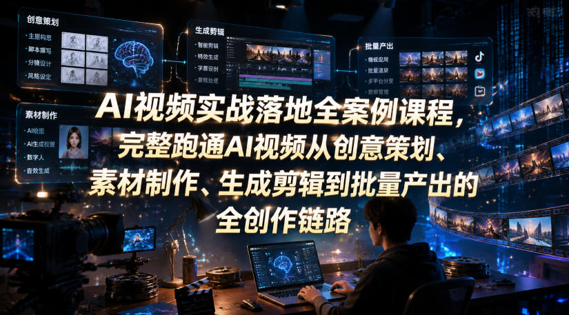 AI视频实战落地全案例课程,完整跑通AI视频从创意策划、素材制作、生成剪辑到批量产出的全创作链路-悟空知识星球