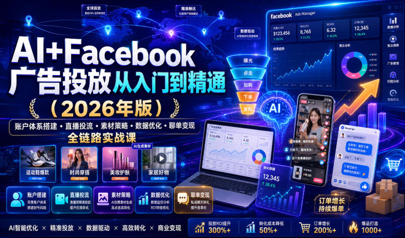 AI+Facebook广告投放从入门到精通（2026年版）｜账户体系搭建・直播投流・素材策略・数据优化・聊单变现全链路实战课-悟空知识星球