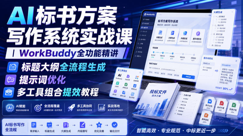 AI标书方案写作系统实战课|WorkBuddy全功能精讲・标题大纲全流程生成・提示词优化・多工具组合提效教程-悟空知识星球