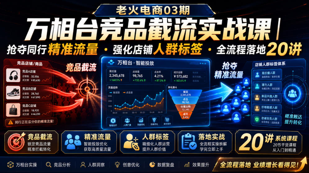 老火电商03期・万相台竞品截流实战课|抢夺同行精准流量・强化店铺人群标签・全流程落地20讲-悟空知识星球