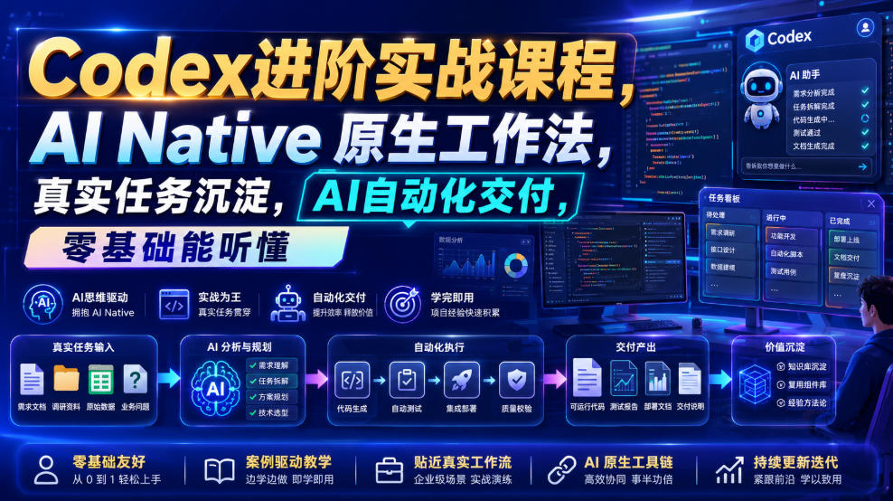 Codex进阶实战课|AI Native原生工作法,22节真实任务落地,从配置到AI自动化交付全链路教程-悟空知识星球