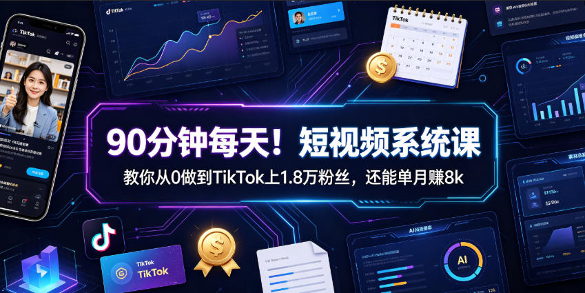90分钟每天！短视频系统课教你从0做到TikTok上1.8万粉丝，还能单月賺8k【原创双语字幕】-悟空知识星球